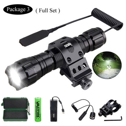 5000lm Led White Tactical Hunting Flashlight Weapon Gun Light +Rifle Scope Airsoft Mount+Switch+18650+USB Charger+Box