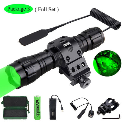 5000lm Led White Tactical Hunting Flashlight Weapon Gun Light +Rifle Scope Airsoft Mount+Switch+18650+USB Charger+Box