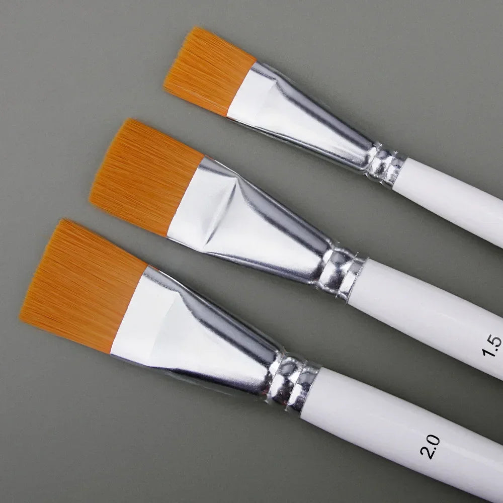 New Oil Painting Brush 3pcs Big Flat Head 3color Short Rod Set Nylon Hair Painting Watercolor Brush Student Acrylic Art Supplies