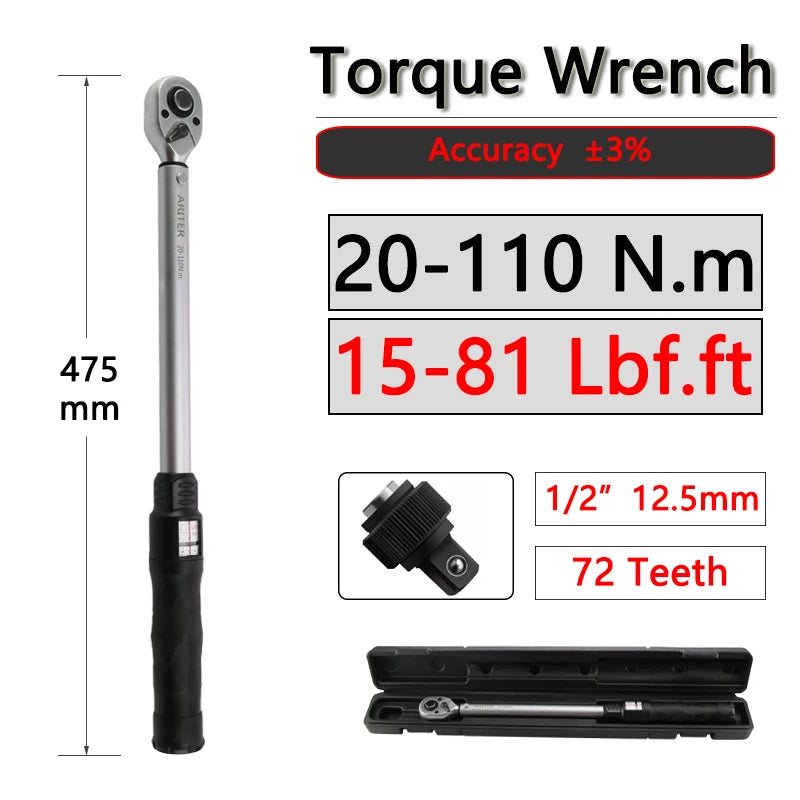 Torque Wrench N.m Lbf.ft Double unit scale 10-330N.m 3/8 1/2 Adjustable and Replaceable head Motorcycle Car Repair Tools