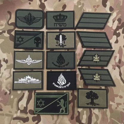 Army green Israel Iron Sword military Embroidered Badge Tactical Stickers On Clothing With Hook And Loop