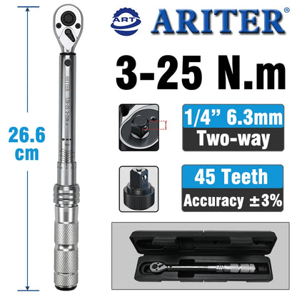 ARITER 1/4 3/8 1/2 Square Drive Torque Wrench 0.5-350N.m Accuracy 3% Car Bike Repair Hand Tools Spanner Two-way Ratchet Key