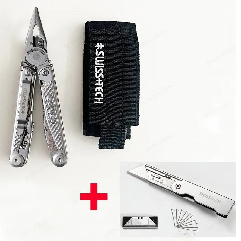 SWISS TECH 18 in 1 Multitool Folding Pliers Multi-functional Combination Tool Portable Scissors Saw Blade EDC Outdoor Equipment