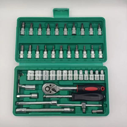 Ratchet Quick Wrench Socket Auto Repair Machine Repair Set Tool Box Kit Keys Game Ratchet Reversible Sockets 46 Pieces W/Case