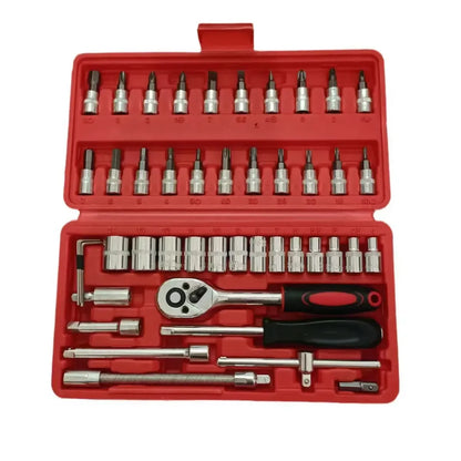 Ratchet Quick Wrench Socket Auto Repair Machine Repair Set Tool Box Kit Keys Game Ratchet Reversible Sockets 46 Pieces W/Case