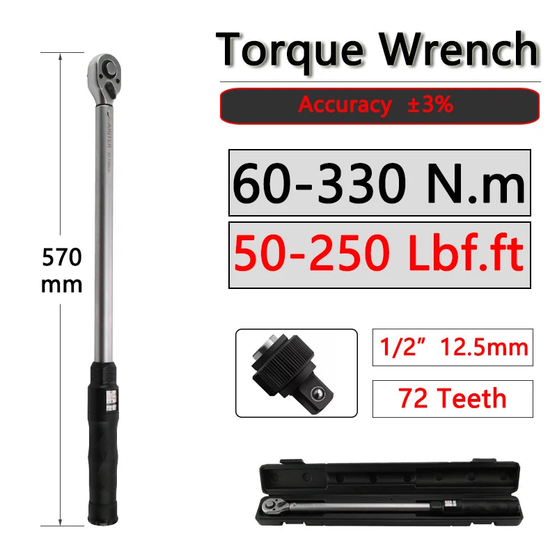 Torque Wrench N.m Lbf.ft Double unit scale 10-330N.m 3/8 1/2 Adjustable and Replaceable head Motorcycle Car Repair Tools