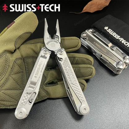 SWISS TECH 18 in 1 Multitool Folding Pliers Multi-functional Combination Tool Portable Scissors Saw Blade EDC Outdoor Equipment