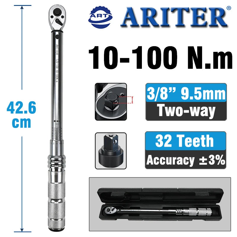 ARITER 1/4 3/8 1/2 Square Drive Torque Wrench 0.5-350N.m Accuracy 3% Car Bike Repair Hand Tools Spanner Two-way Ratchet Key