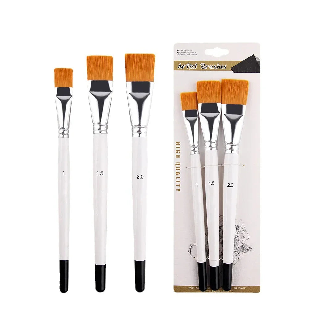 New Oil Painting Brush 3pcs Big Flat Head 3color Short Rod Set Nylon Hair Painting Watercolor Brush Student Acrylic Art Supplies