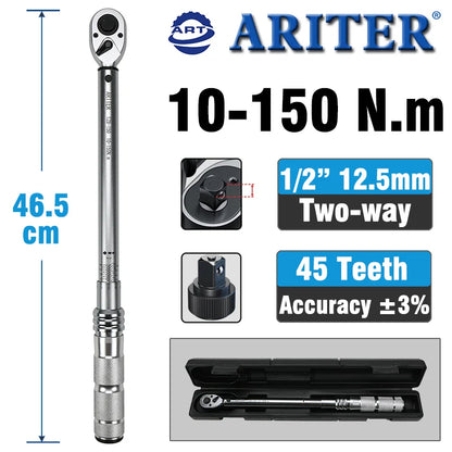 ARITER 1/4 3/8 1/2 Square Drive Torque Wrench 0.5-350N.m Accuracy 3% Car Bike Repair Hand Tools Spanner Two-way Ratchet Key