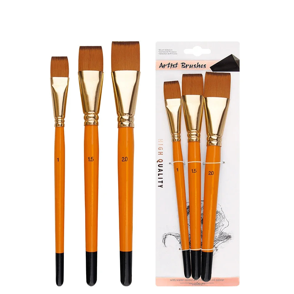 New Oil Painting Brush 3pcs Big Flat Head 3color Short Rod Set Nylon Hair Painting Watercolor Brush Student Acrylic Art Supplies