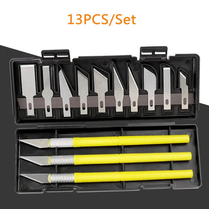 13Pcs Carving Knife Craft Sculpture Paper Cutting Blade Precision Engraving Cutter Non-Slip Hand Tool DIY Art Hobby Repair Set