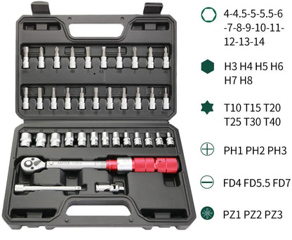 ARITER 1/4 3/8 1/2 Square Drive Torque Wrench 0.5-350N.m Accuracy 3% Car Bike Repair Hand Tools Spanner Two-way Ratchet Key