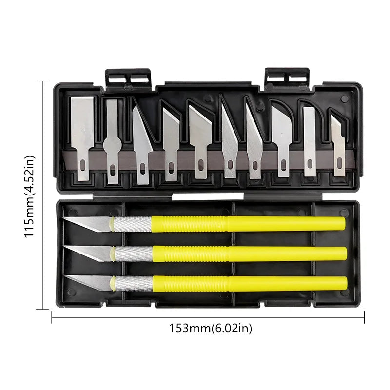 13Pcs Carving Knife Craft Sculpture Paper Cutting Blade Precision Engraving Cutter Non-Slip Hand Tool DIY Art Hobby Repair Set