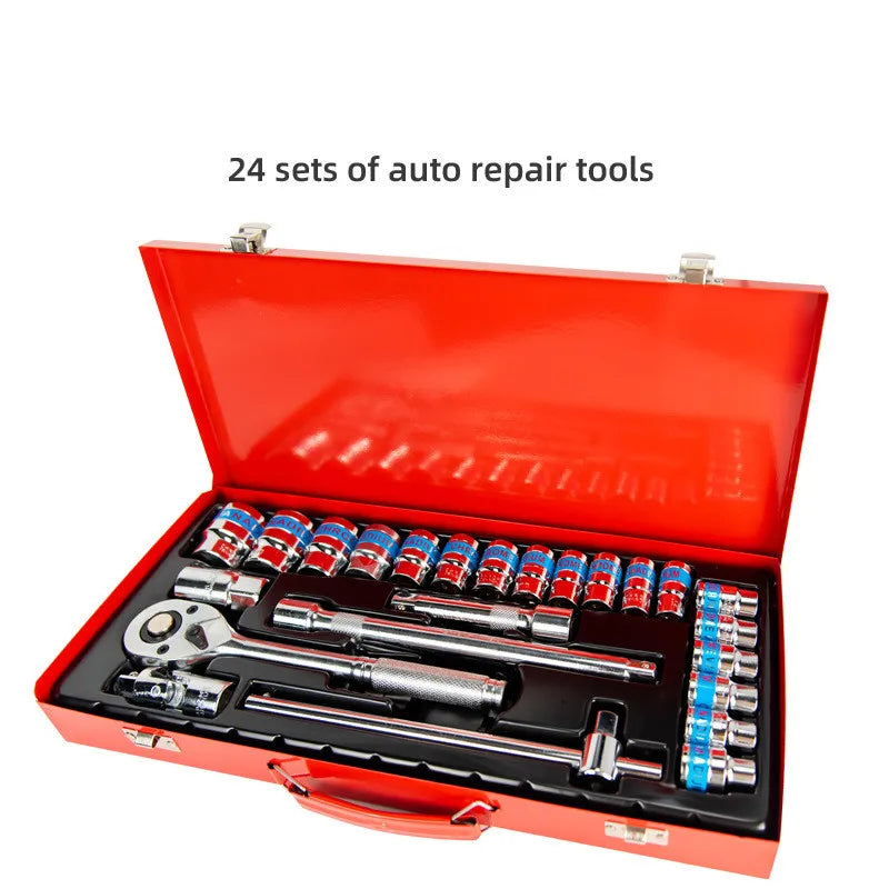 24pcs Hand Tool Sets Car Repair Tool Kit Set Mechanical Tools Box for Home Socket Wrench Set Ratchet Screwdriver Kit