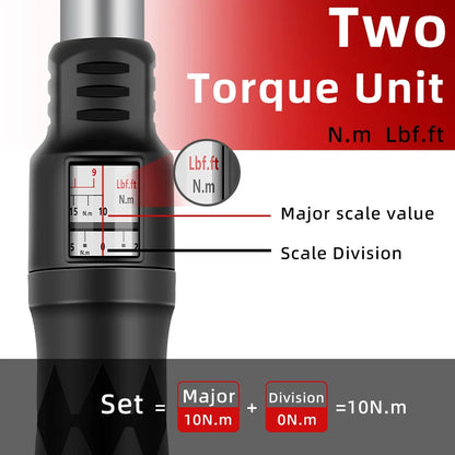 Torque Wrench N.m Lbf.ft Double unit scale 10-330N.m 3/8 1/2 Adjustable and Replaceable head Motorcycle Car Repair Tools