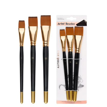 New Oil Painting Brush 3pcs Big Flat Head 3color Short Rod Set Nylon Hair Painting Watercolor Brush Student Acrylic Art Supplies