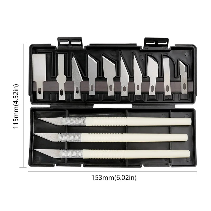 13Pcs Carving Knife Craft Sculpture Paper Cutting Blade Precision Engraving Cutter Non-Slip Hand Tool DIY Art Hobby Repair Set