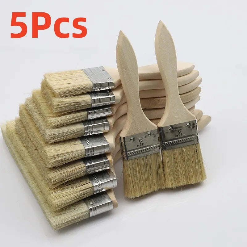 5pcs Paint Brush Wooden Handle BBQ Brush 1-6 Inch Soft Hair Brush Artist Painting Brushes for Wall and Furniture Paint Tool Set